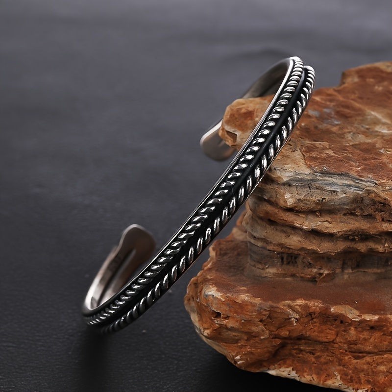 Men's Silver Leaves Pattern Bracelet Bangle